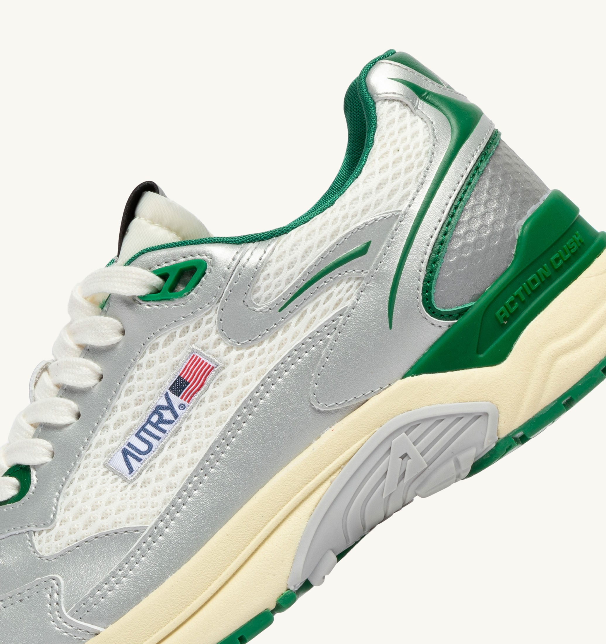 BASKETS HYPERWAY EN CUIR SYNTHÉTIQUE ET MESH BLANC ARGENT ET AMAZON