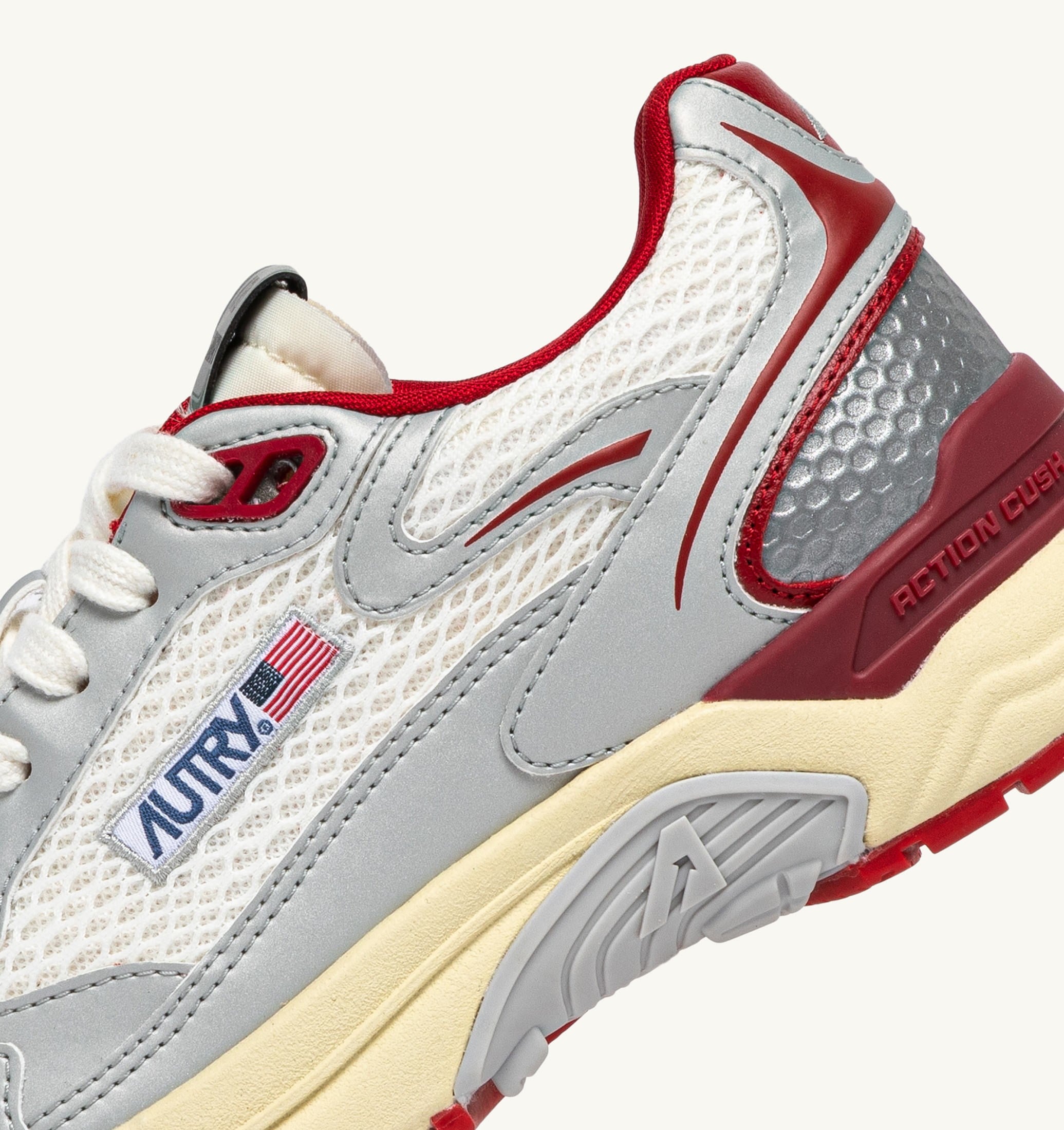 BASKETS HYPERWAY EN CUIR SYNTHÉTIQUE ET MESH BLANC ARGENT ET ROUGE