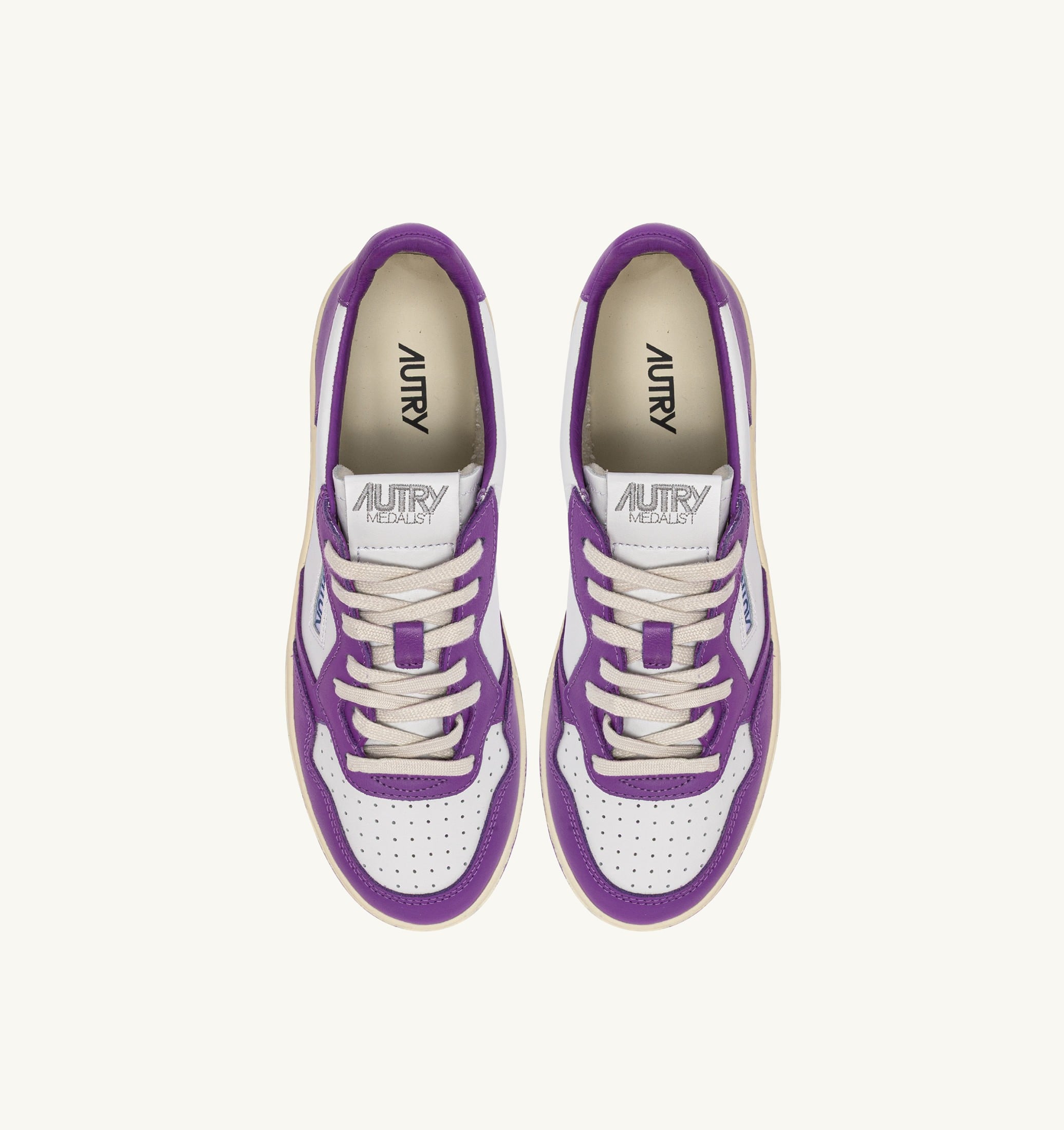 BASKETS MEDALIST LOW BICOLORE EN CUIR BLANC ET DEWBERRY