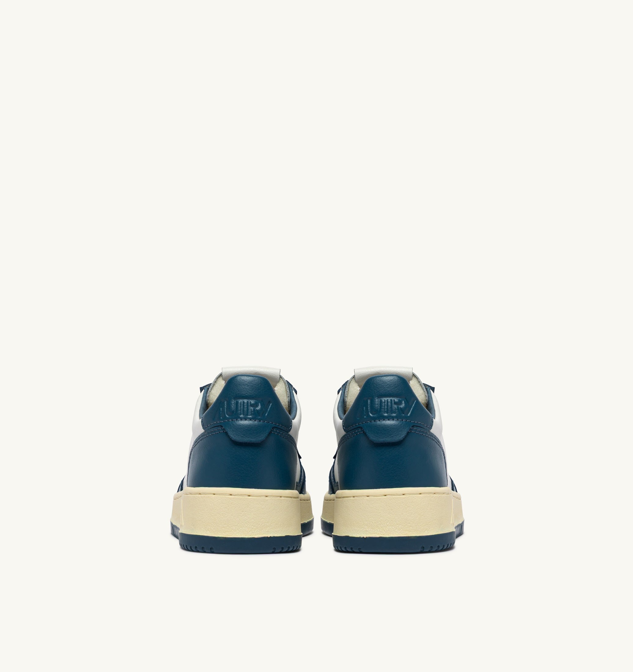 BASKETS MEDALIST LOW BICOLORE EN CUIR BLANC ET MALLARD BLUE
