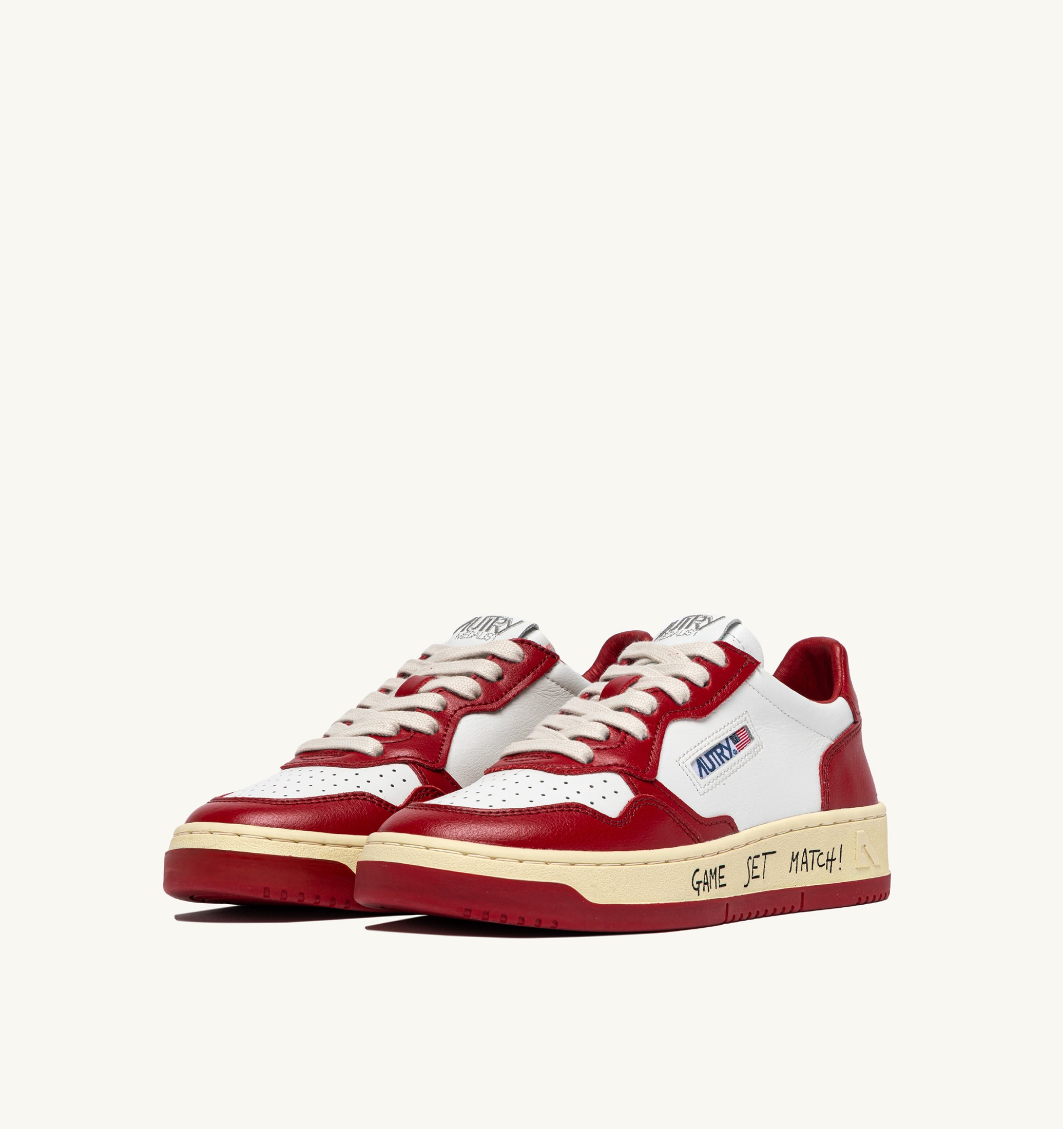 BASKETS MEDALIST LOW EN CUIR BLANC ET ROUGE AVEC LETTERING