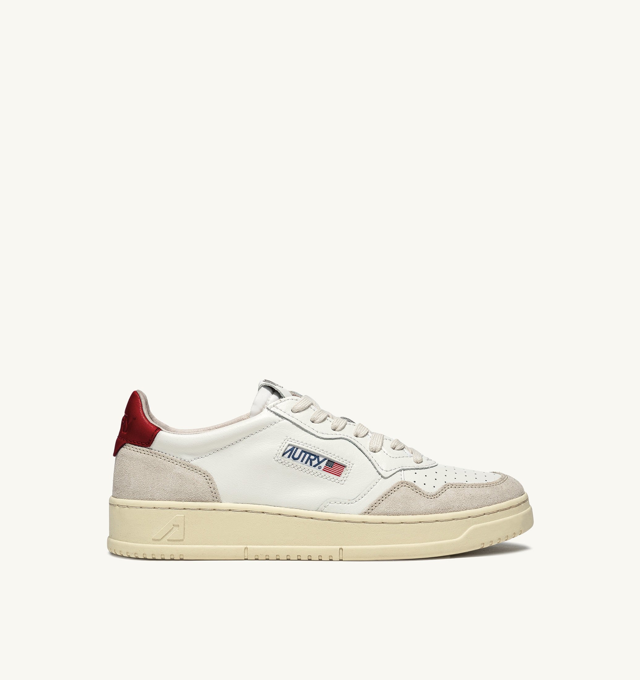 BASKETS MEDALIST LOW EN CUIR BLANC ET ROUGE ET DAIM BEIGE