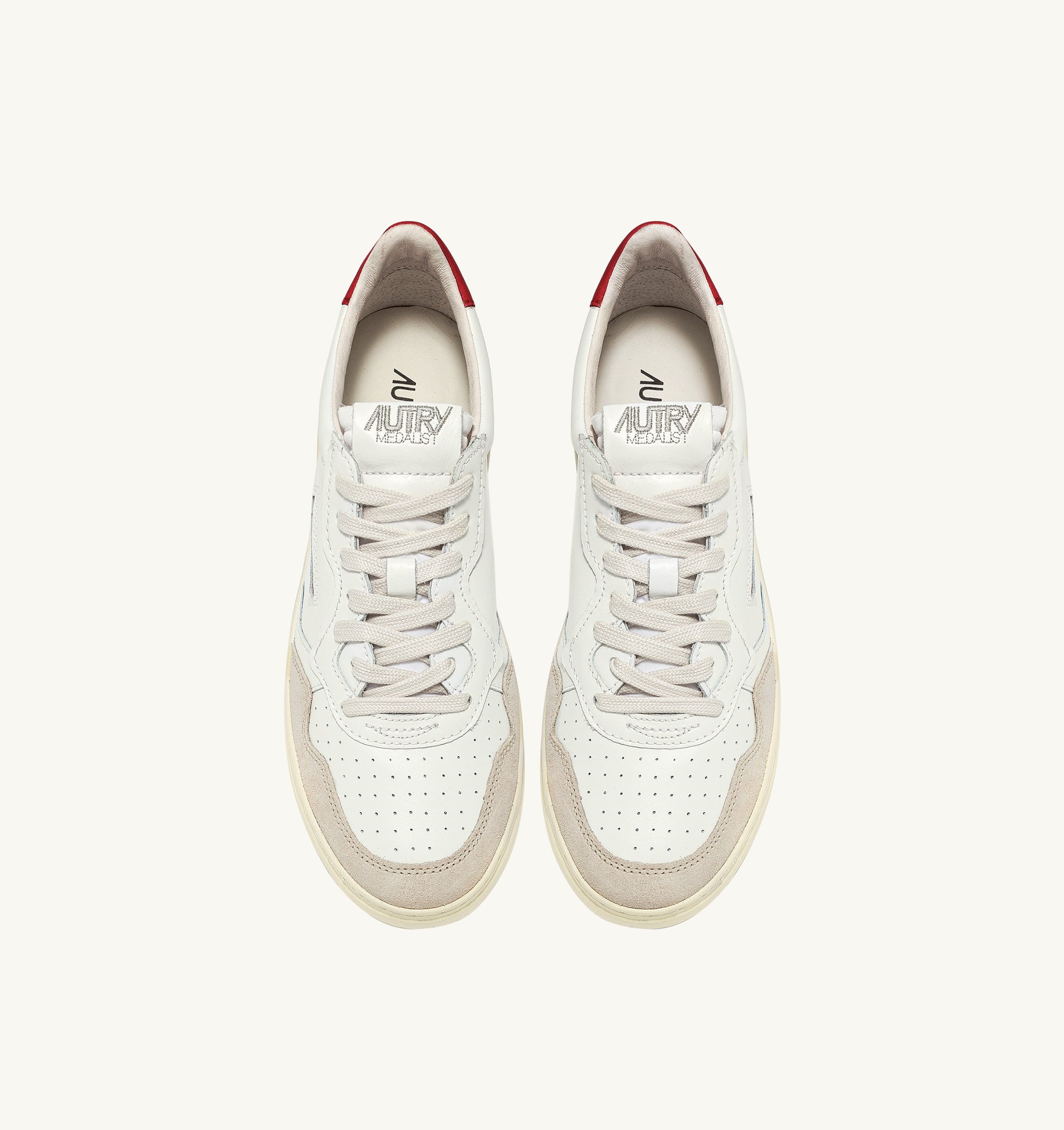BASKETS MEDALIST LOW EN CUIR BLANC ET ROUGE ET DAIM BEIGE