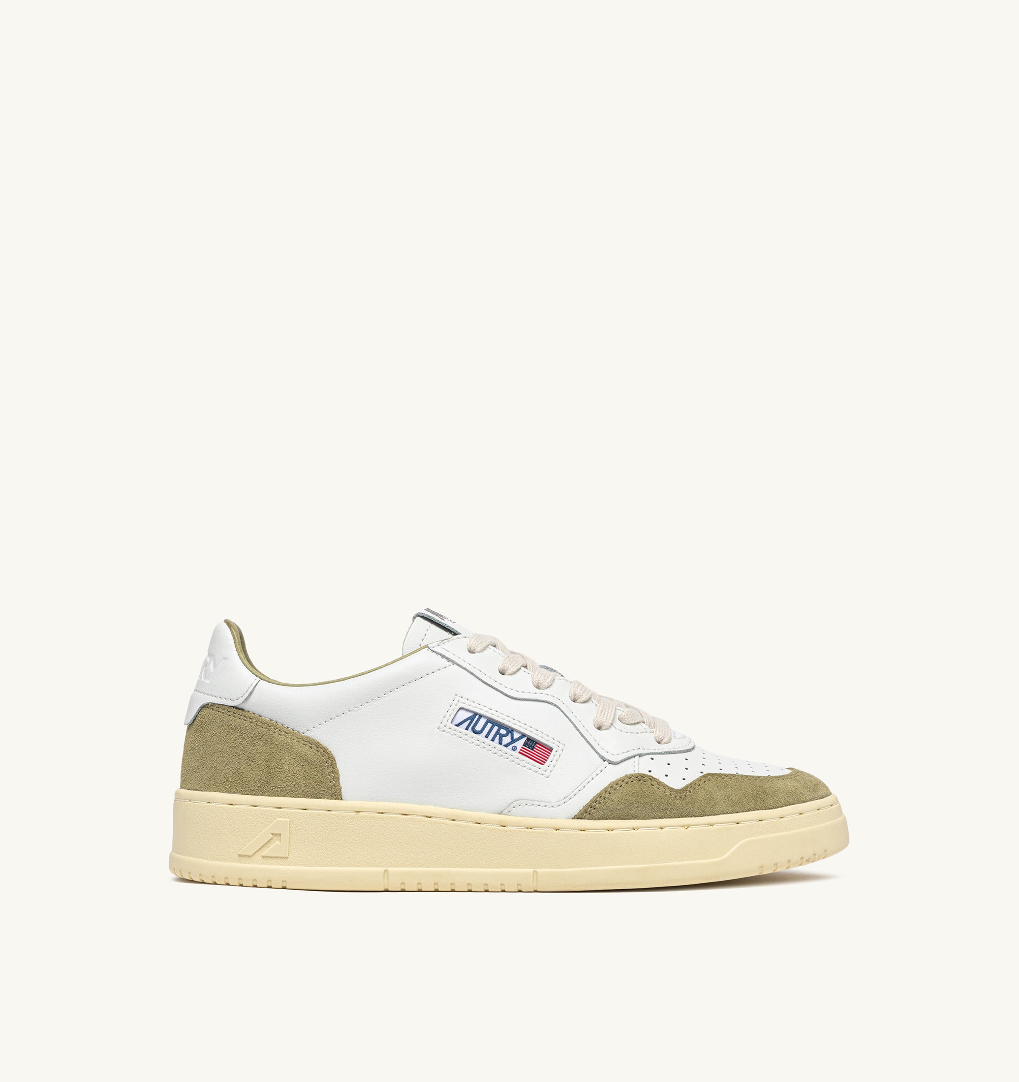 BASKETS MEDALIST LOW EN CUIR BLANC ET DAIM GRAY GREEN