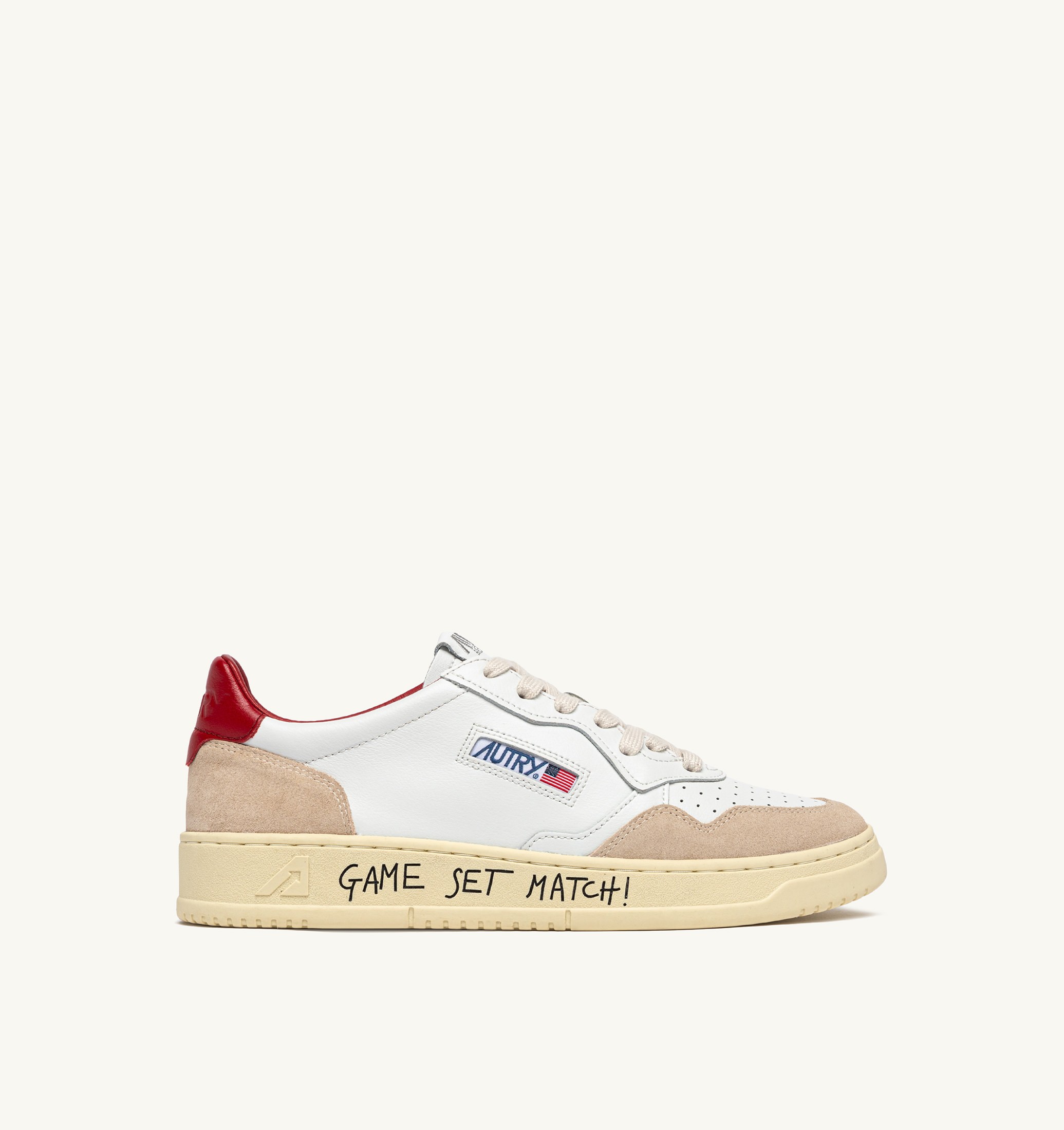 BASKETS MEDALIST LOW EN DAIM ET CUIR BLANC ET ROUGE AVEC LETTERING