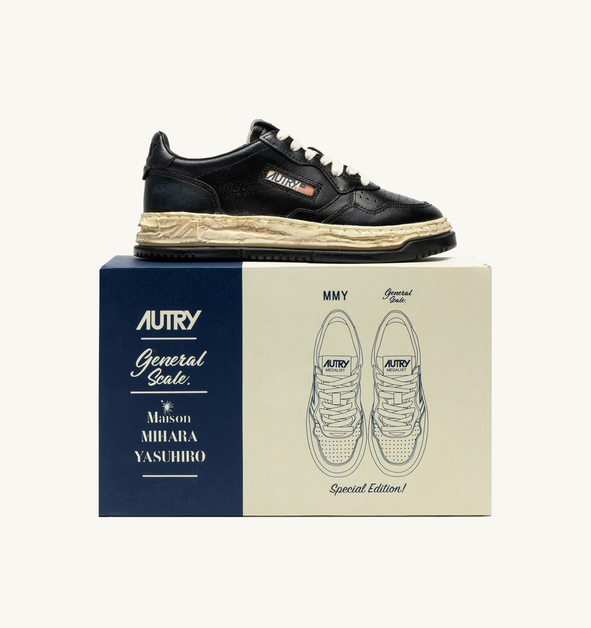 BASKETS MEDALIST LOW SUPER VINTAGE 'AUTRY X MAISON MIHARA YASUHIRO GENERAL SCALE' EN CUIR NOIR