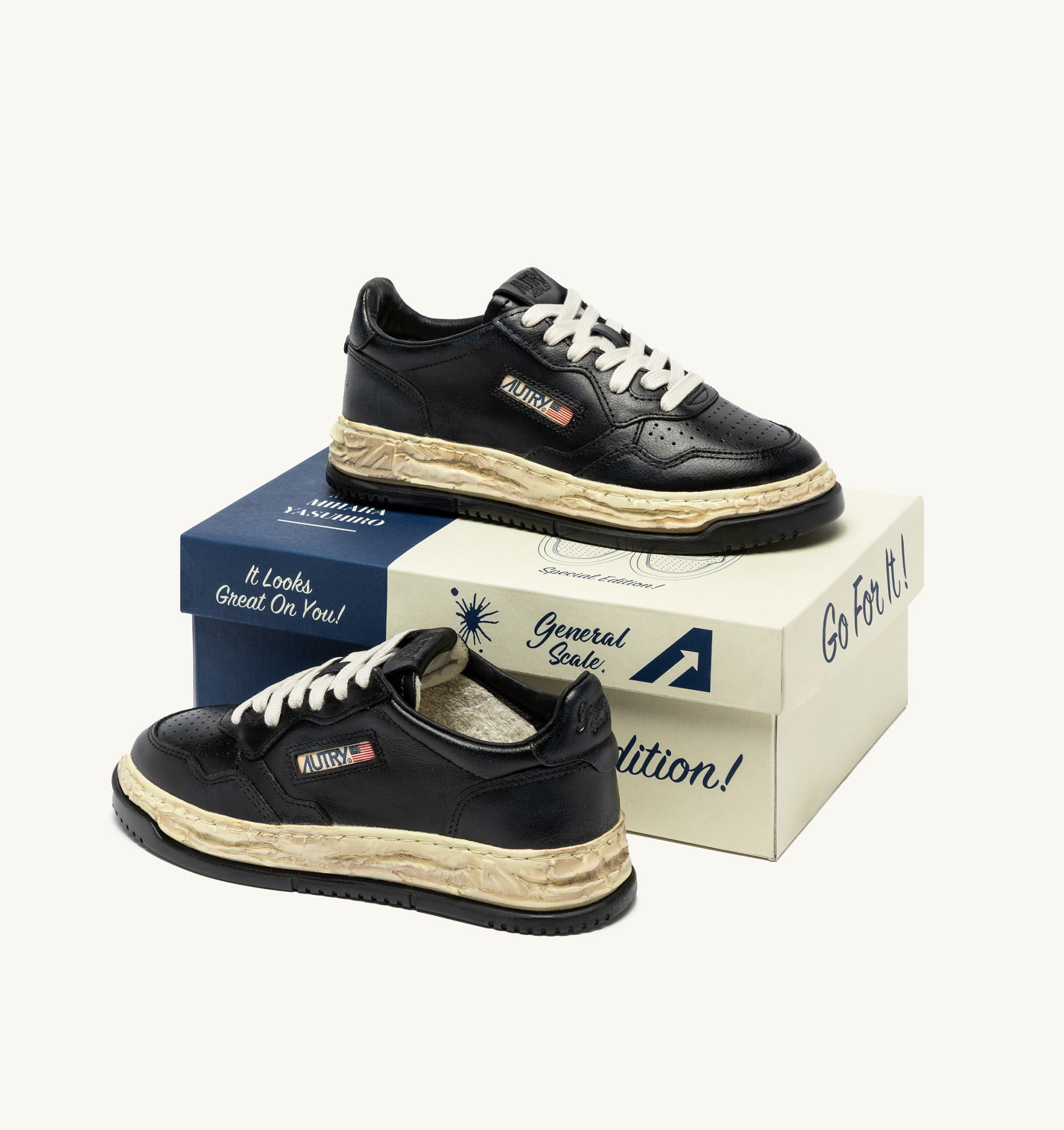 BASKETS MEDALIST LOW SUPER VINTAGE 'AUTRY X MAISON MIHARA YASUHIRO GENERAL SCALE' EN CUIR NOIR