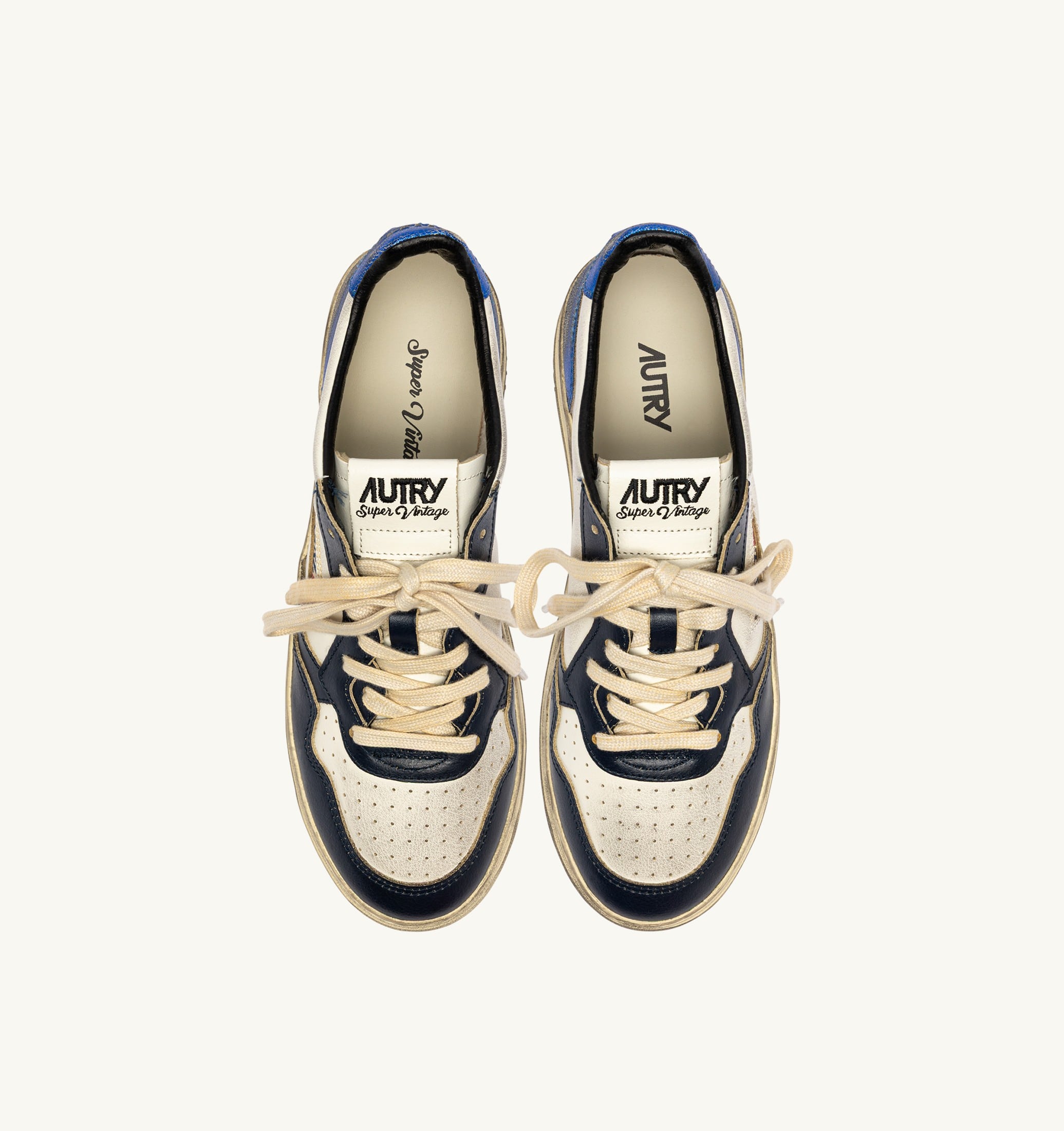BASKETS MEDALIST LOW SUPER VINTAGE EN CUIR BLANC BLUE SPACE ET BLEU