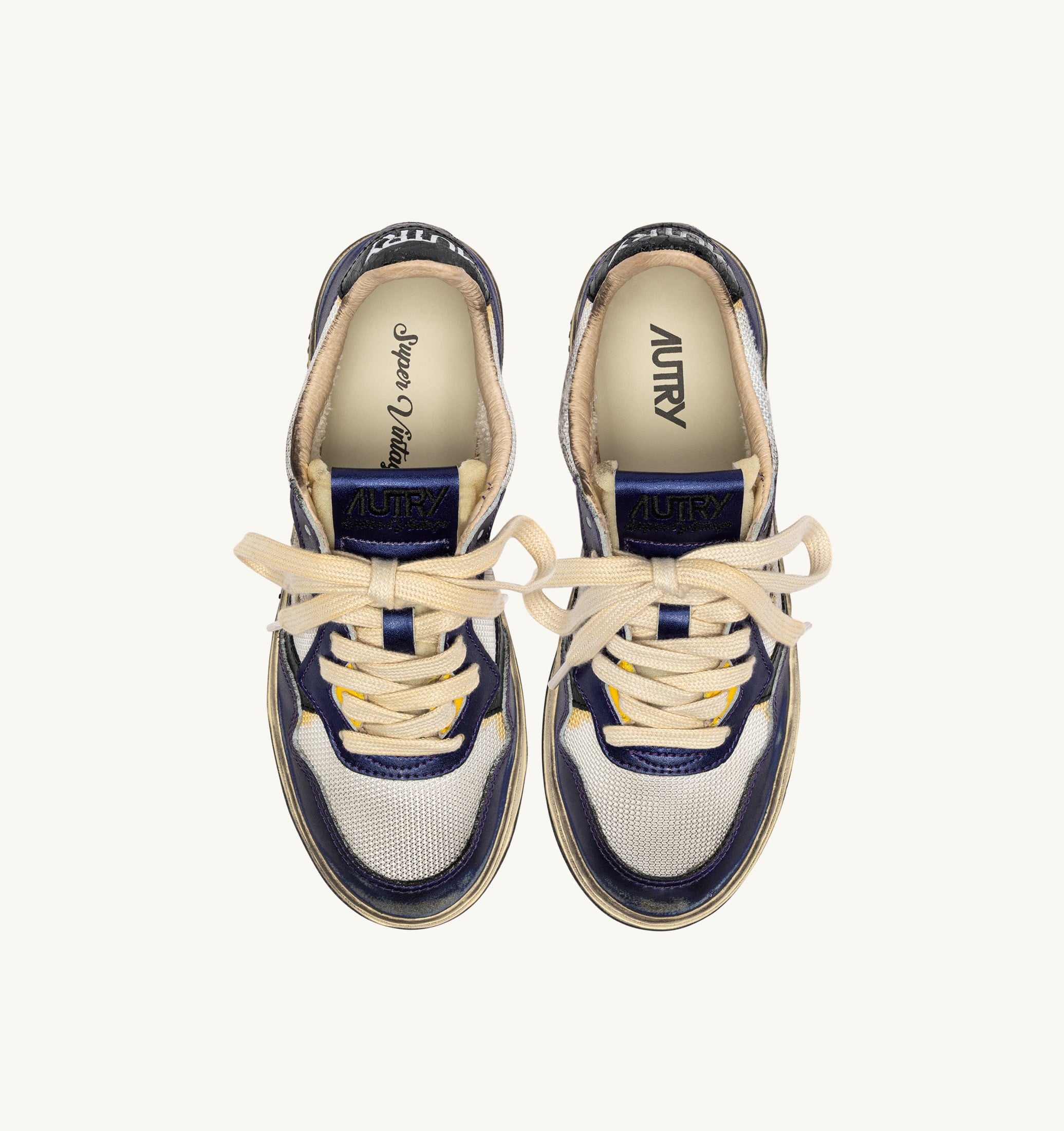 BASKETS MEDALIST LOW SUPER VINTAGE EN CUIR ET DRAGON MESH BLANC ET TANZANITE