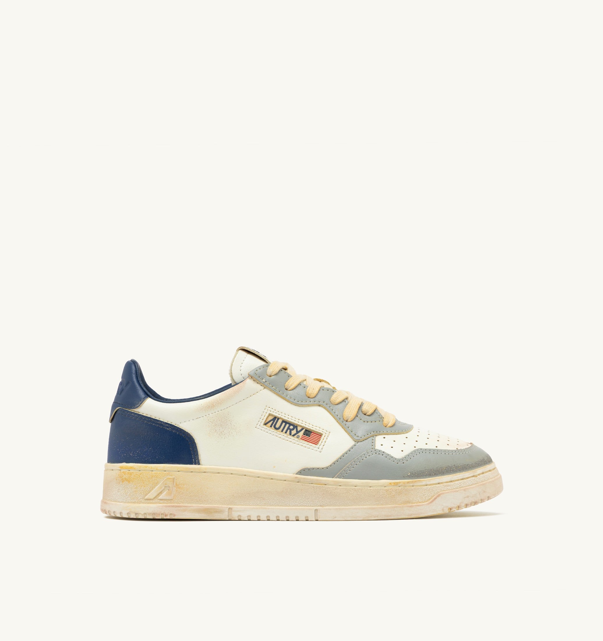 BASKETS MEDALIST LOW SUPER VINTAGE EN CUIR LIMESTONE BLANC ET BLUE