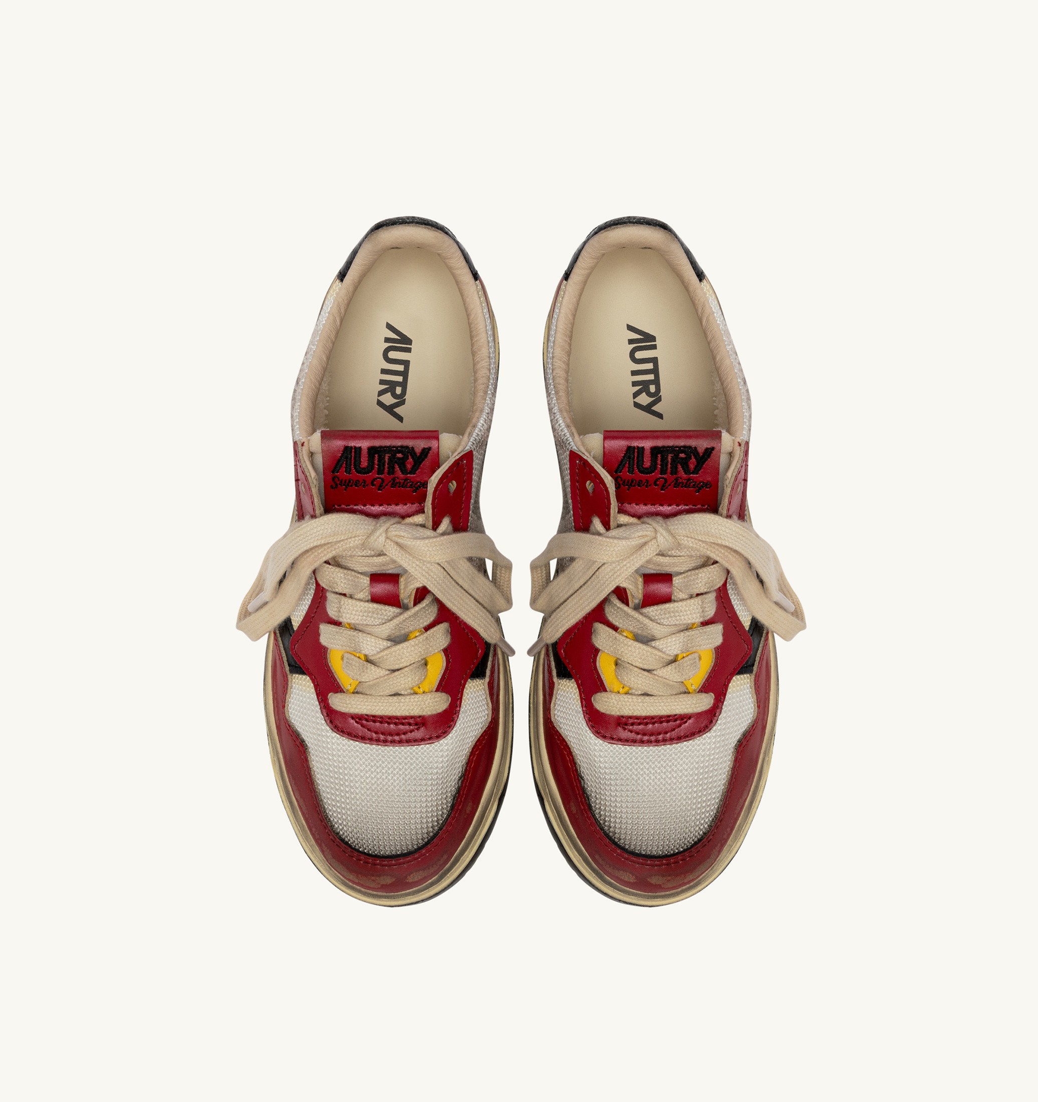 BASKETS MEDALIST LOW SUPER VINTAGE EN CUIR ROUGE ET MESH BLANC