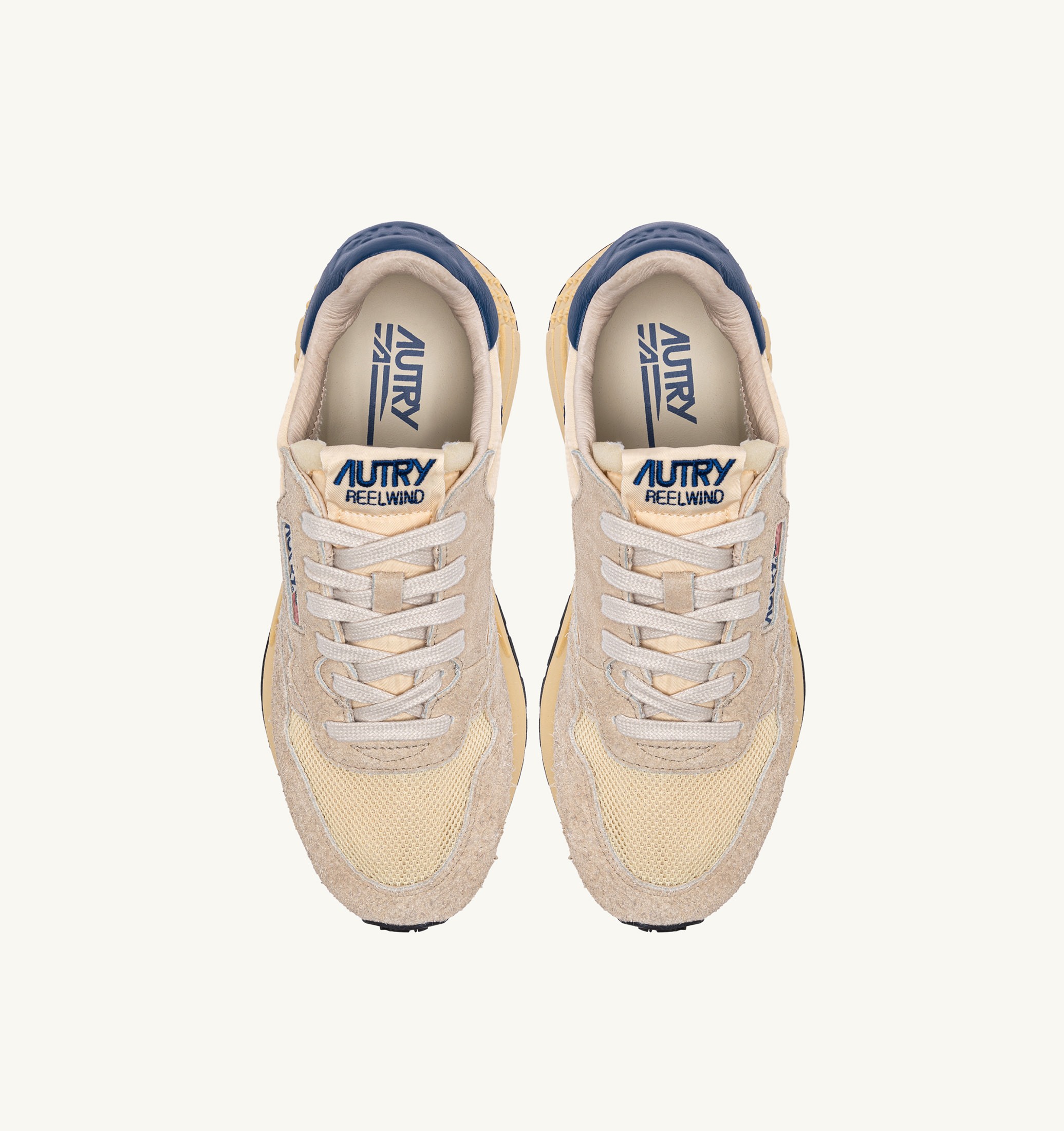 BASKETS REELWIND LOW EN NYLON DAIM ET CUIR ÉCRU ET ENSIGN BLUE