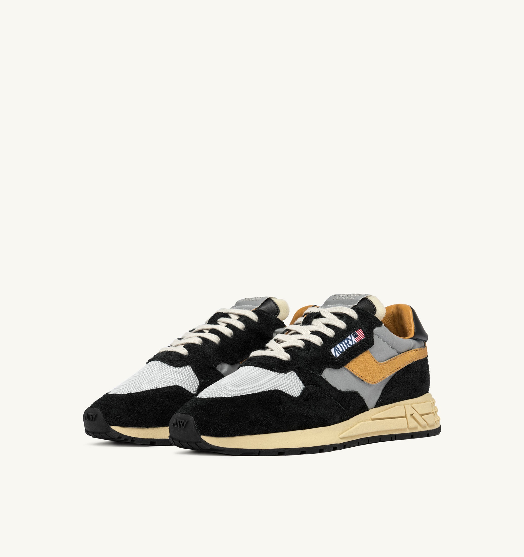 BASKETS REELWIND LOW EN DAIM NOIR ET NYLON RÉFLÉCHISSANT